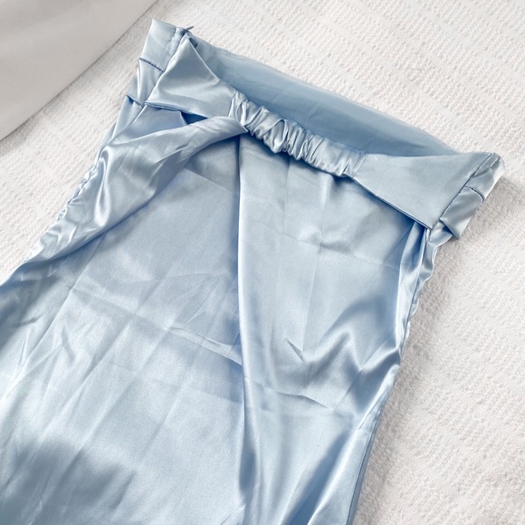 Blue Satin Strapless Eyecatcher MIDI Dress, Size Small - Picture 9 of 14